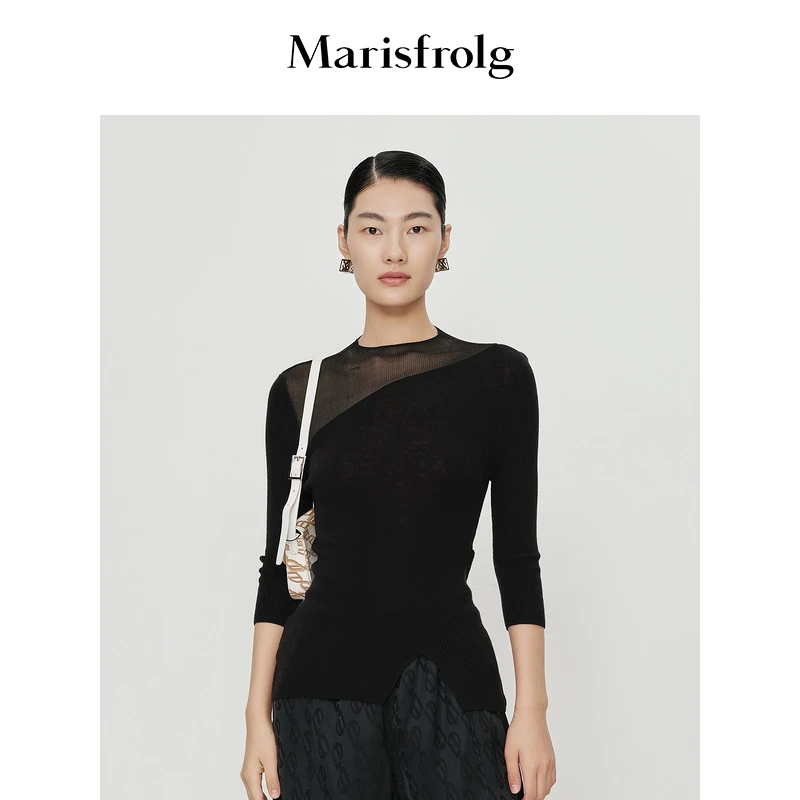 Marisfrolg玛丝菲尔上衣气质时尚黑色春夏性感针织毛衣ACDE3801M