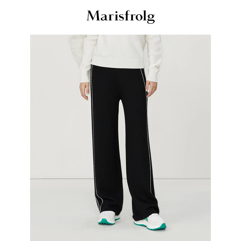 【羊毛针织裤】Marisfrolg玛丝菲尔休闲裤针织[直筒外穿时尚黑色