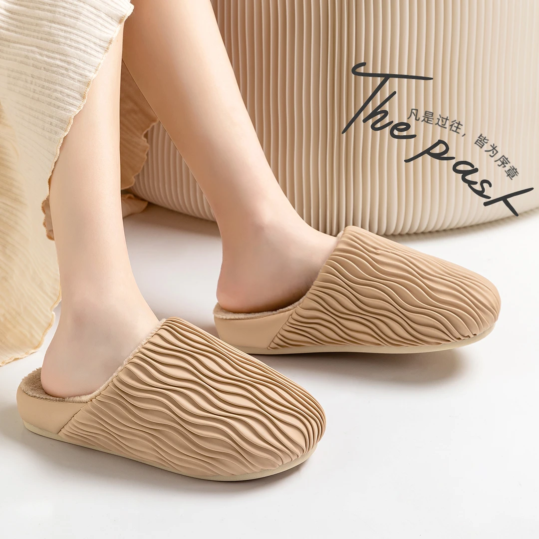 棉拖鞋女冬季波纹2024新款居家居室内情侣毛毛绒保暖棉鞋男冬天