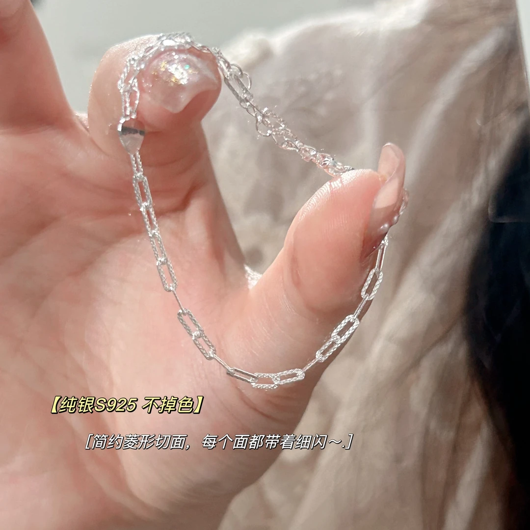 925银手链 车花星河手链小众简约菱形切面轻奢拼接链子ins冷淡风