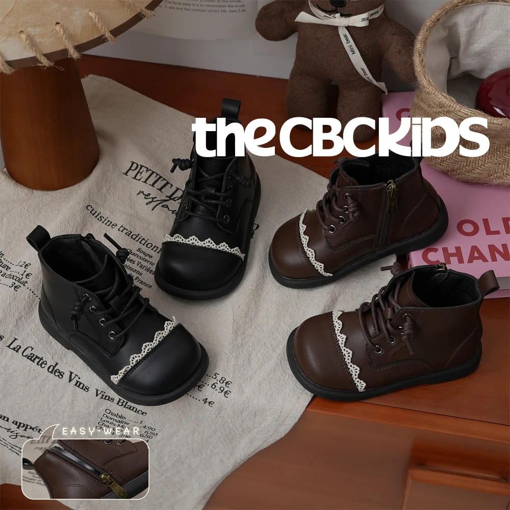 The CBC『复古可爱』女童法式小皮靴男女童圆头马丁靴单绒247027