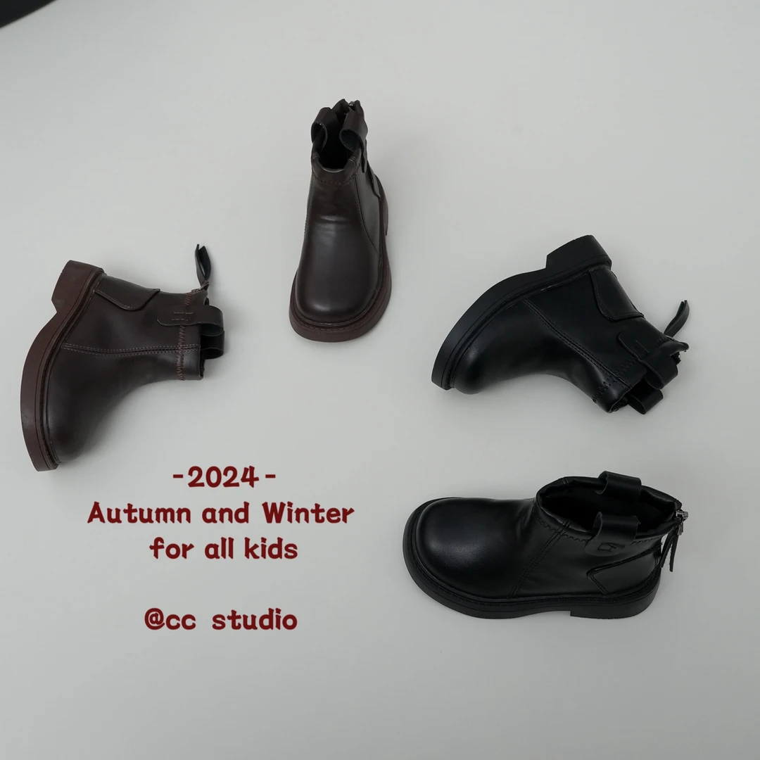 1252软底儿童休闲烟筒短靴复古时尚童鞋秋冬季皮靴