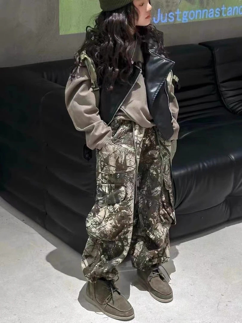 312234《现》涵家玲姐优选韩版儿童男女款时尚加绒宽松迷彩休闲裤