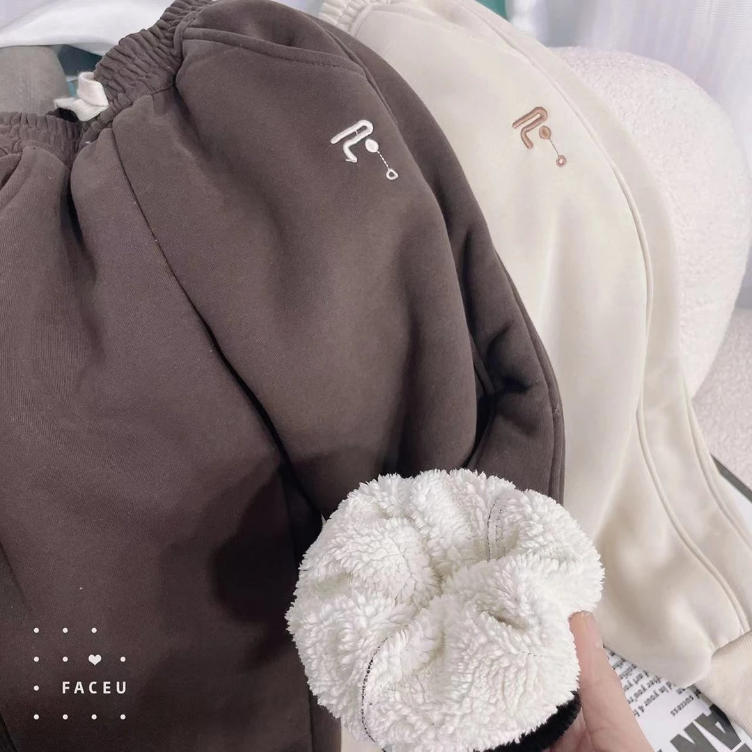 312436《咖+米》玲姐韩版休闲秋冬款儿童男女百搭保暖加绒休闲裤