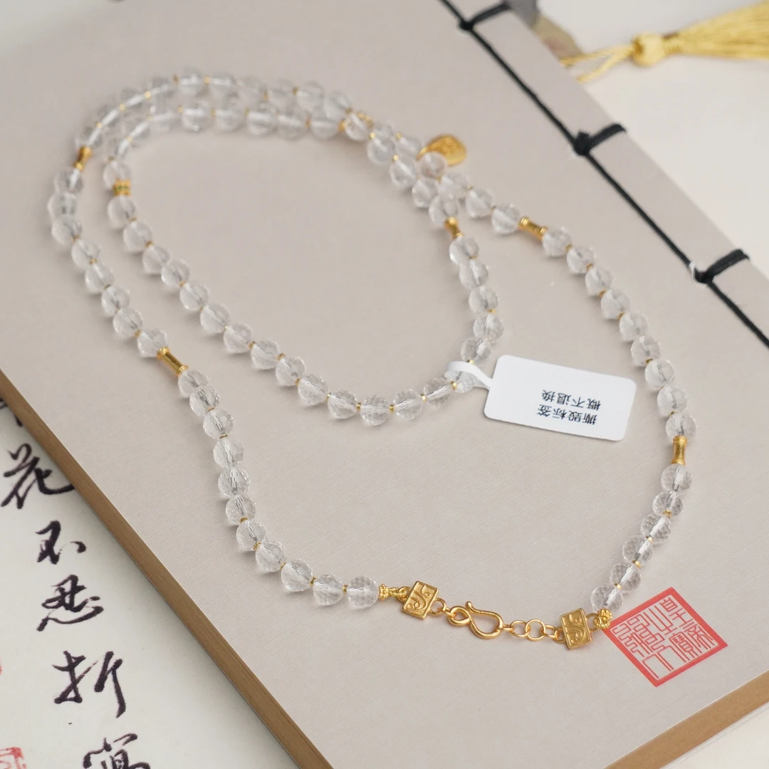 洛溪·白水晶128面925银项链