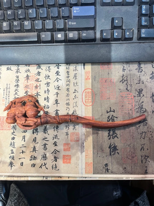 赞比亚血檀双葫芦发簪国风古风简约个性时尚古典手工