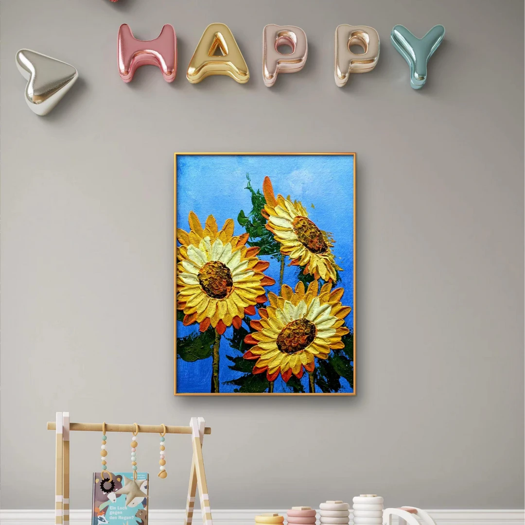 向日葵|手工装饰画餐厅儿童房油画肌理艺术挂画现代简约轻奢