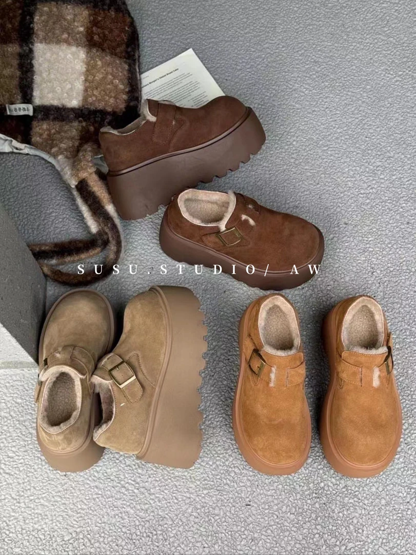 SUSU 【8厘米勃肯】新款百搭复古厚底增高一脚蹬加绒勃肯鞋女鞋