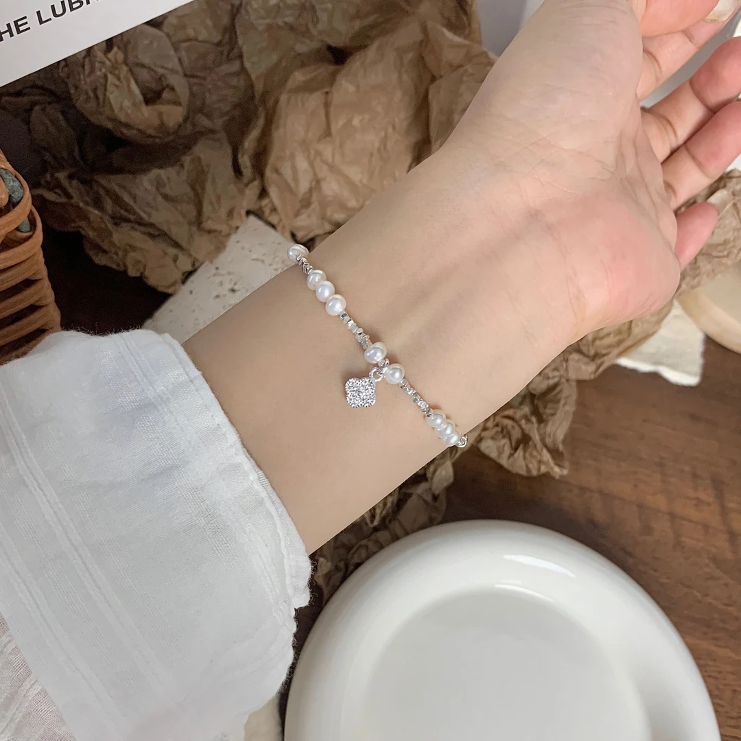925银手链 锆石四叶草珠珠手链碎银轻奢小众女生甜美ins闺蜜拼接