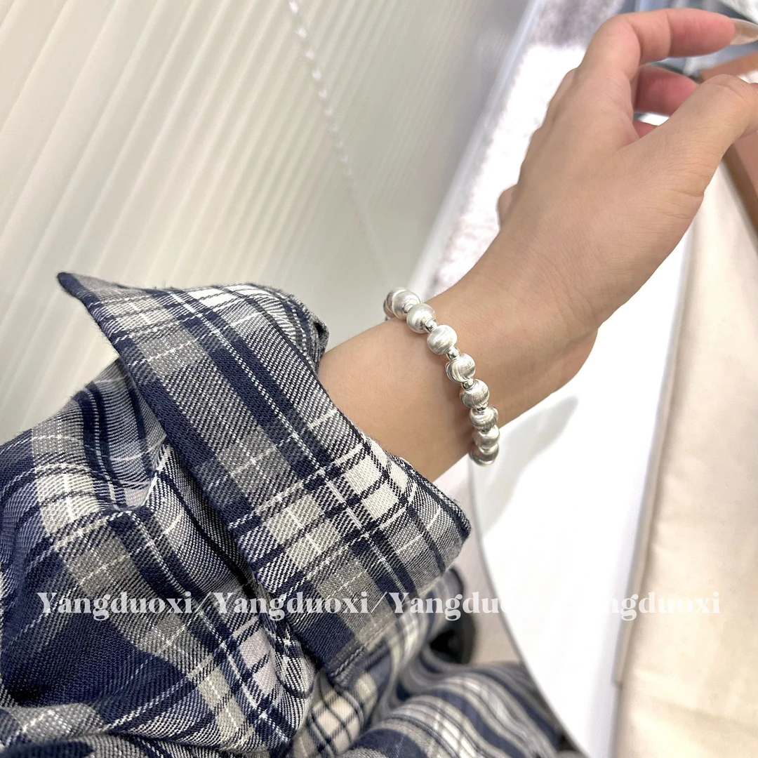 925银手链 「拉丝」大小拉丝银珠手串弹力绳百搭显白秋冬存在感女