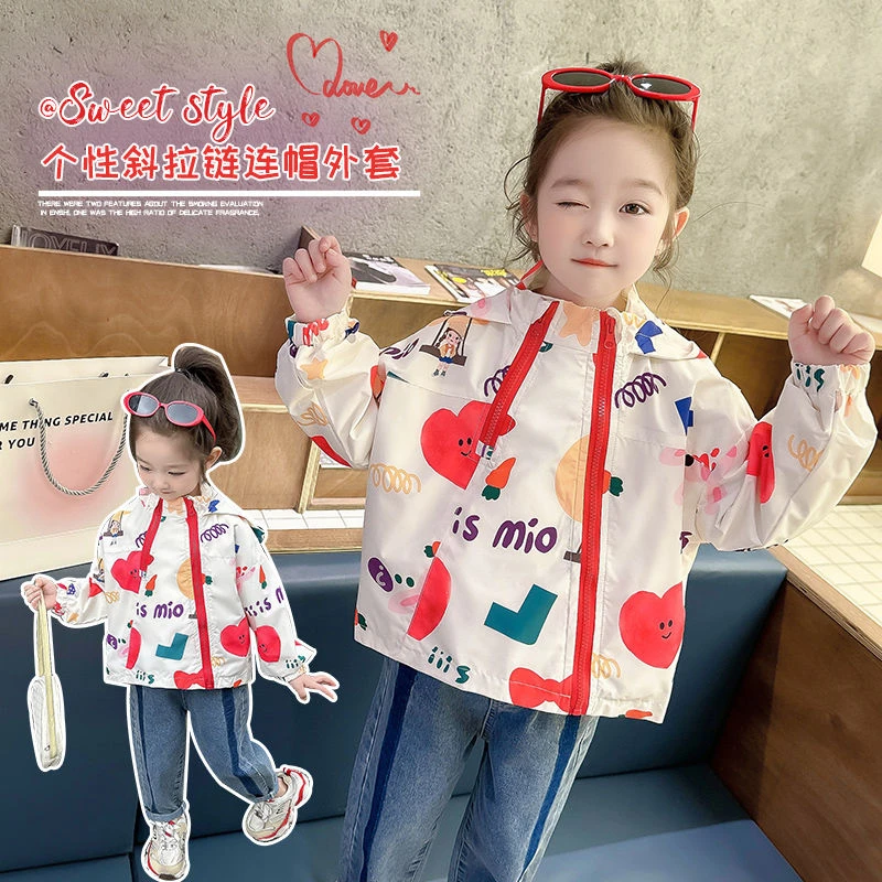新款女童外套春秋儿童夹克女孩洋气拼接宝宝春装上衣连帽