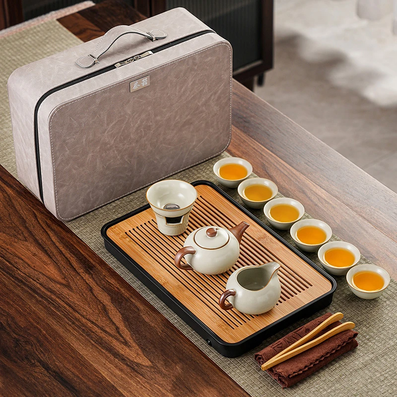 汝窑旅行茶具套装户外露营便携收纳喝茶必备功夫泡茶壶茶盘一整套