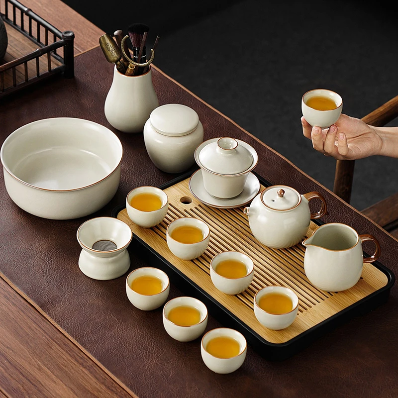 新款汝窑茶具套装家用会客喝茶必备陶瓷泡茶壶茶杯茶盘功夫泡茶器