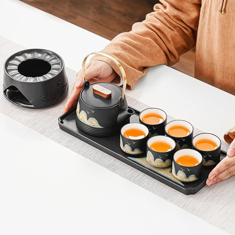 围炉煮茶温茶炉蜡烛加热暖茶器日式黑陶保温火炉功夫茶具礼盒装