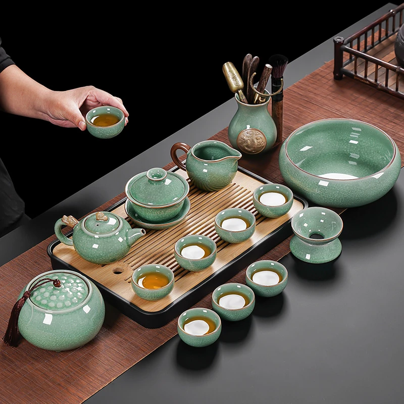 哥窑功夫茶具套装2023新款家用轻奢高档泡茶壶办公室喝茶必备茶杯