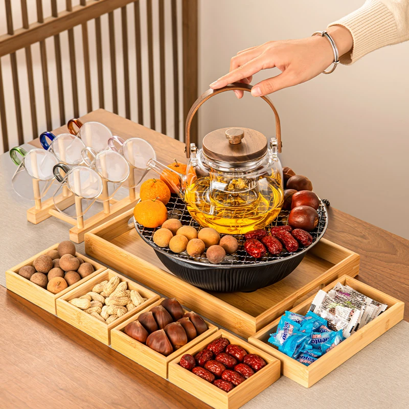 网红围炉煮茶家用室内全套电陶炉煮茶器具套装耐热烤茶玻璃泡茶壶