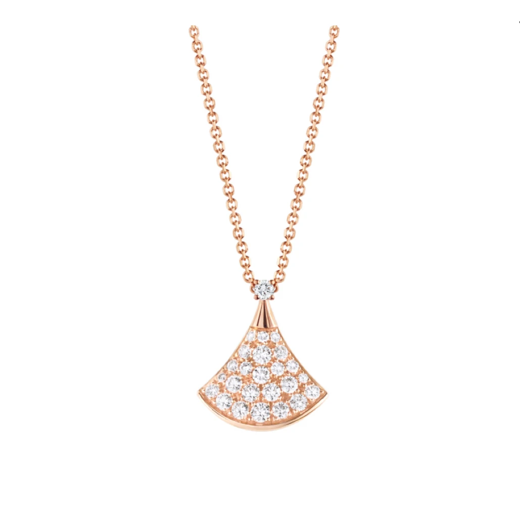 未使用 BVLGARI/宝格丽 Divas女神系列玫瑰金满钻小扇子项链【JQ】