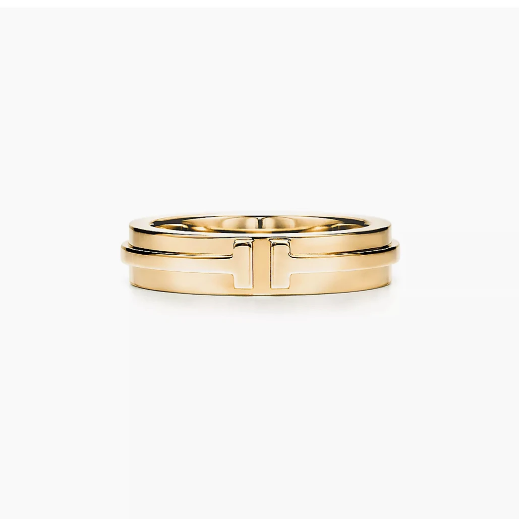 99新 Tiffany & Co./蒂芙尼 T系列Two黄金色窄版无钻戒指56码