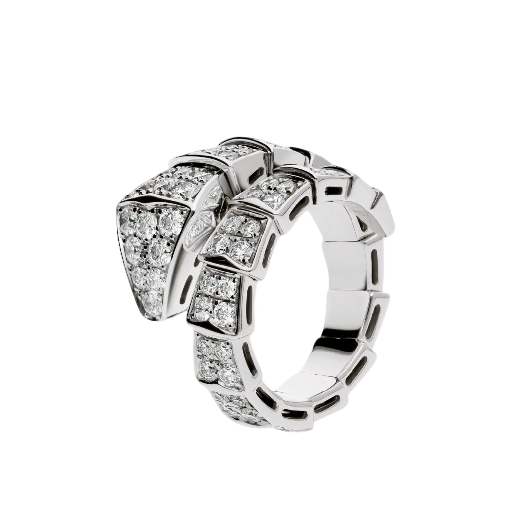 99新 BVLGARI/宝格丽 白金满钻宽版蛇头戒指【JQ】