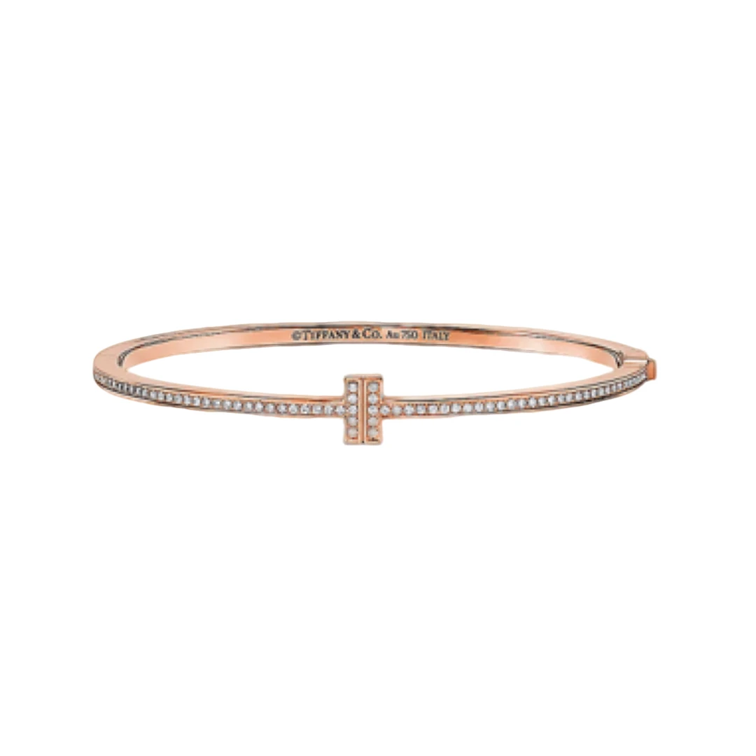 未使用 Tiffany & Co./蒂芙尼 T系列 玫瑰金满钻手镯 M号【JQ】
