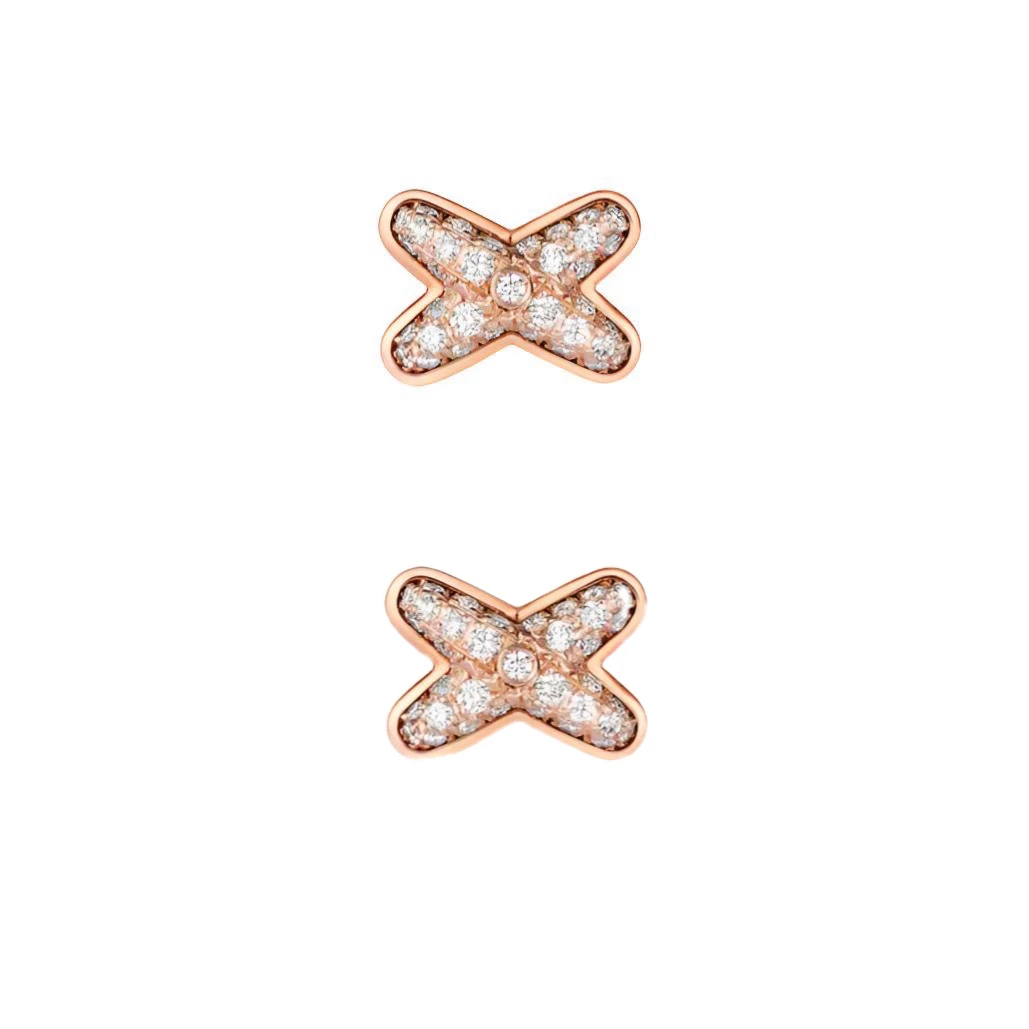99新 Chaumet/尚美 Jeux de Liens欢·缘系列玫瑰金交叉满钻耳钉