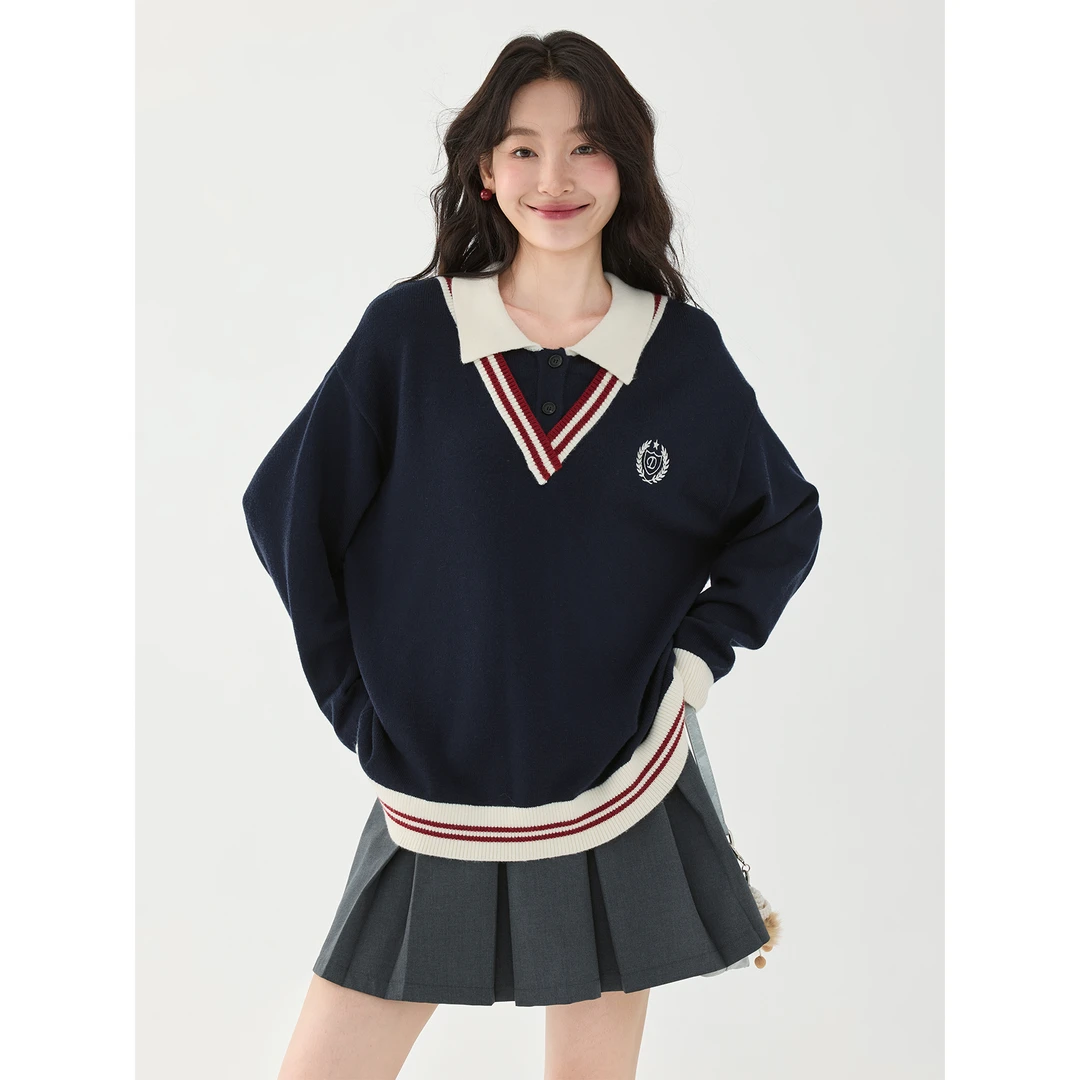 爱蔷薇毛衣女2024新款polo领针织衫胖mm大码秋冬穿搭上衣GT74310