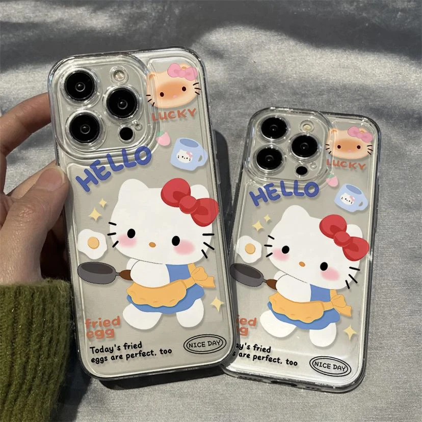 可爱煎蛋KT猫iPhone15/14promax手机壳13/12/11软xr套xs防摔ins风