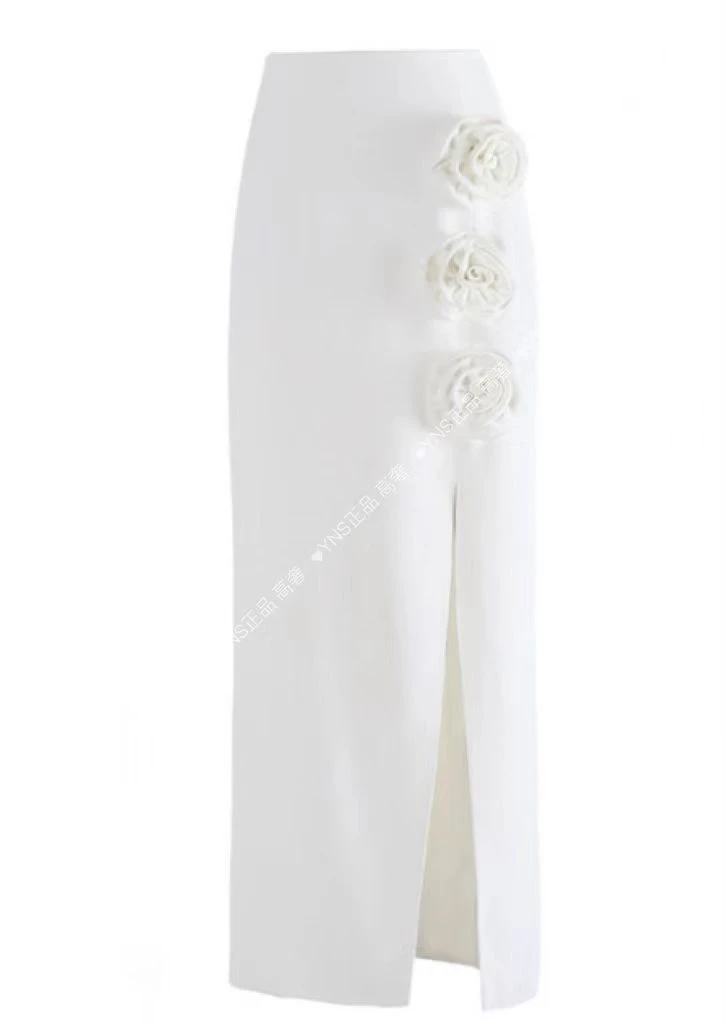 【门店正品】醋酸水光百分之89手工刺绣花朵走秀半身裙长款修身性感