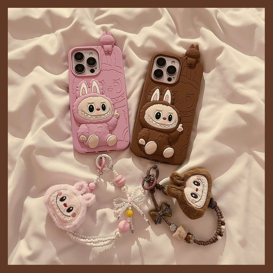 卡通粉棕立体拉布布iPhone16promax适用苹果15手机壳13硅胶14情侣
