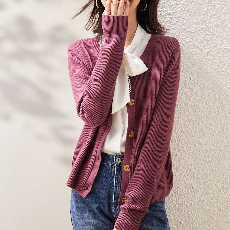 10女士开衫外套 加厚秋冬纯色简约 黑色宽松毛衣针织衫羊毛衫外搭