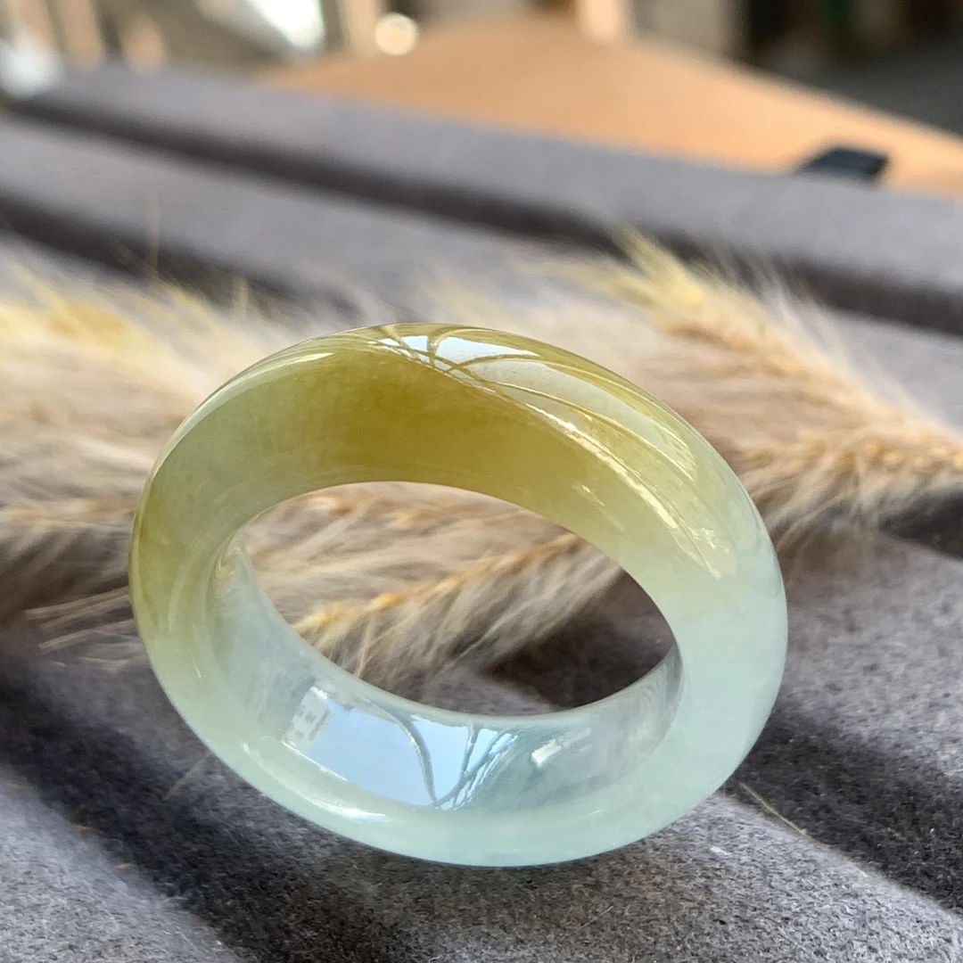 天然翡翠a货17号内径18.3-7.5-4.2冰鸡蛋黄翡翠戒指细腻无纹裂