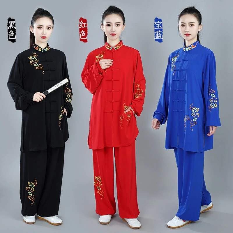 太极服女春夏新款刺绣表演服晨练服太极拳练功武术比赛服中长款