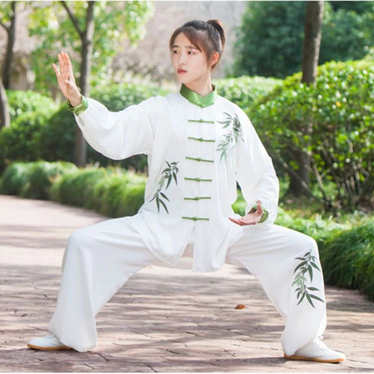 太极服女春秋竹叶刺绣练功武术表演比赛太极拳服装男中国风