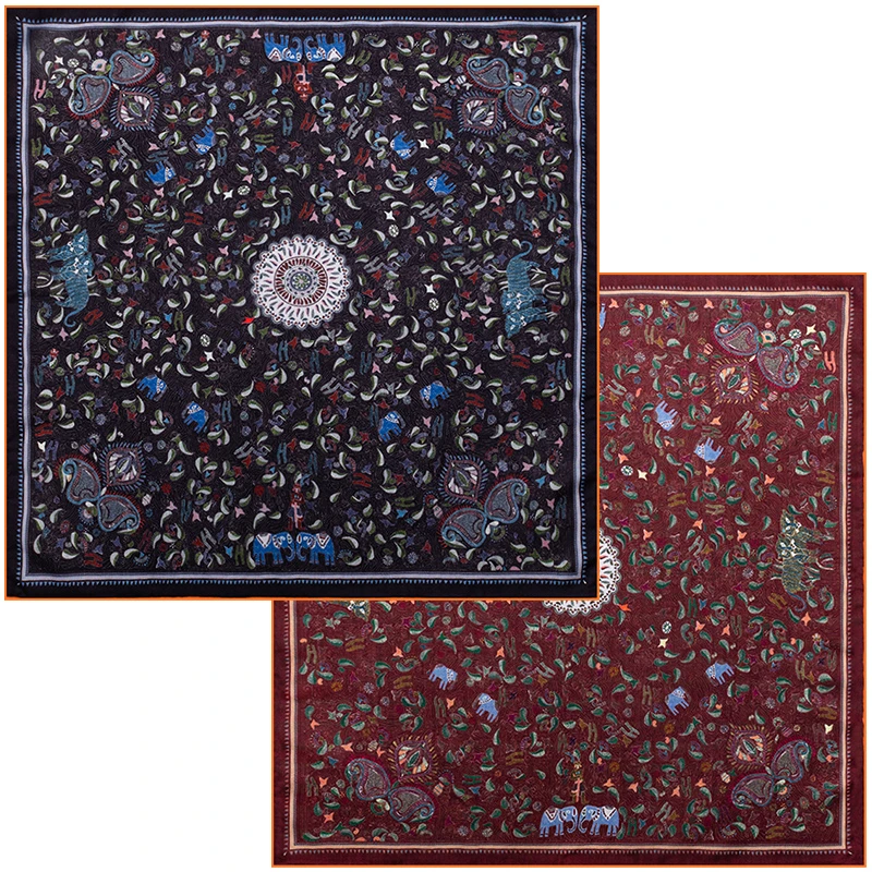 达芬奇密码【吉象如意】65cm丝毛70%绵羊毛30%桑蚕丝喷绘方巾双面