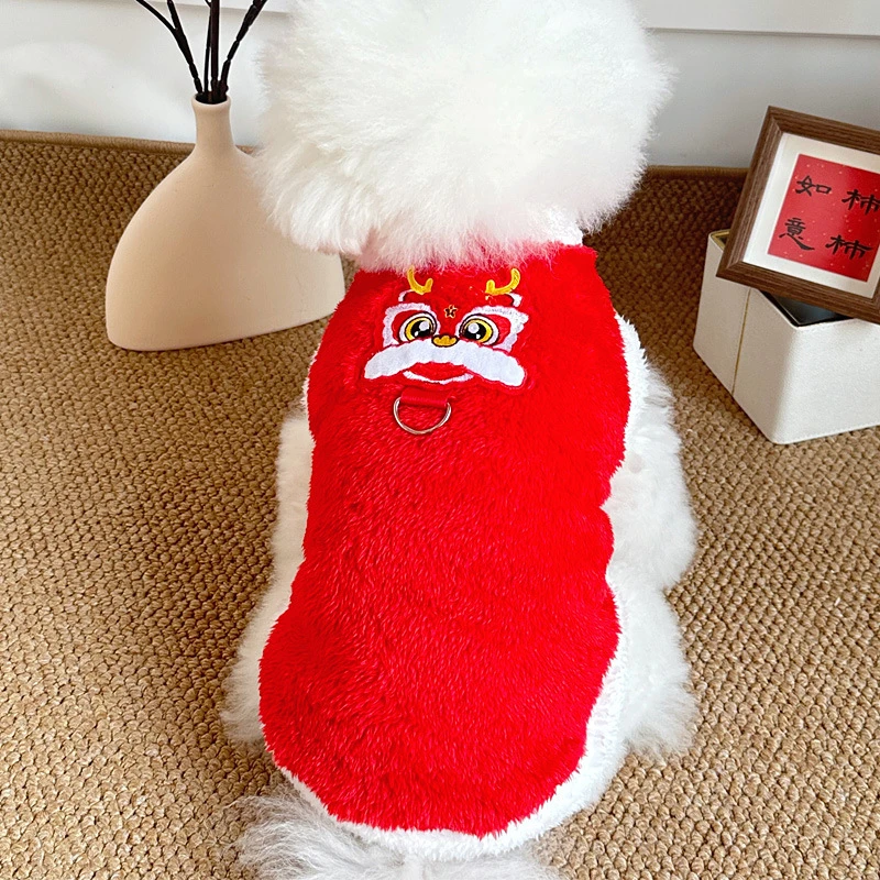 宠物双面猫新年衣服泰迪比熊博美小型犬过年手工弹力柔软舒适牵引