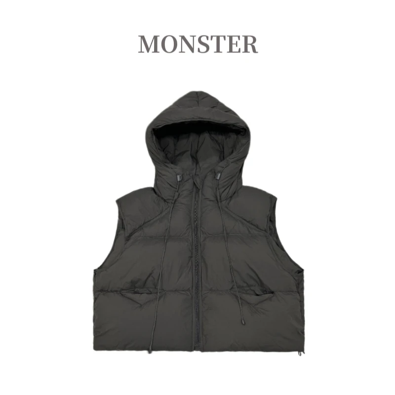 秋冬新品 休闲百搭 设计感抽绳连帽羽绒女马甲B00119