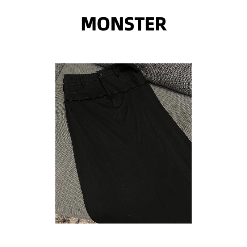 【MONSTER 11】2024新品 时尚简约 牛仔拼接后开衩半身裙 294