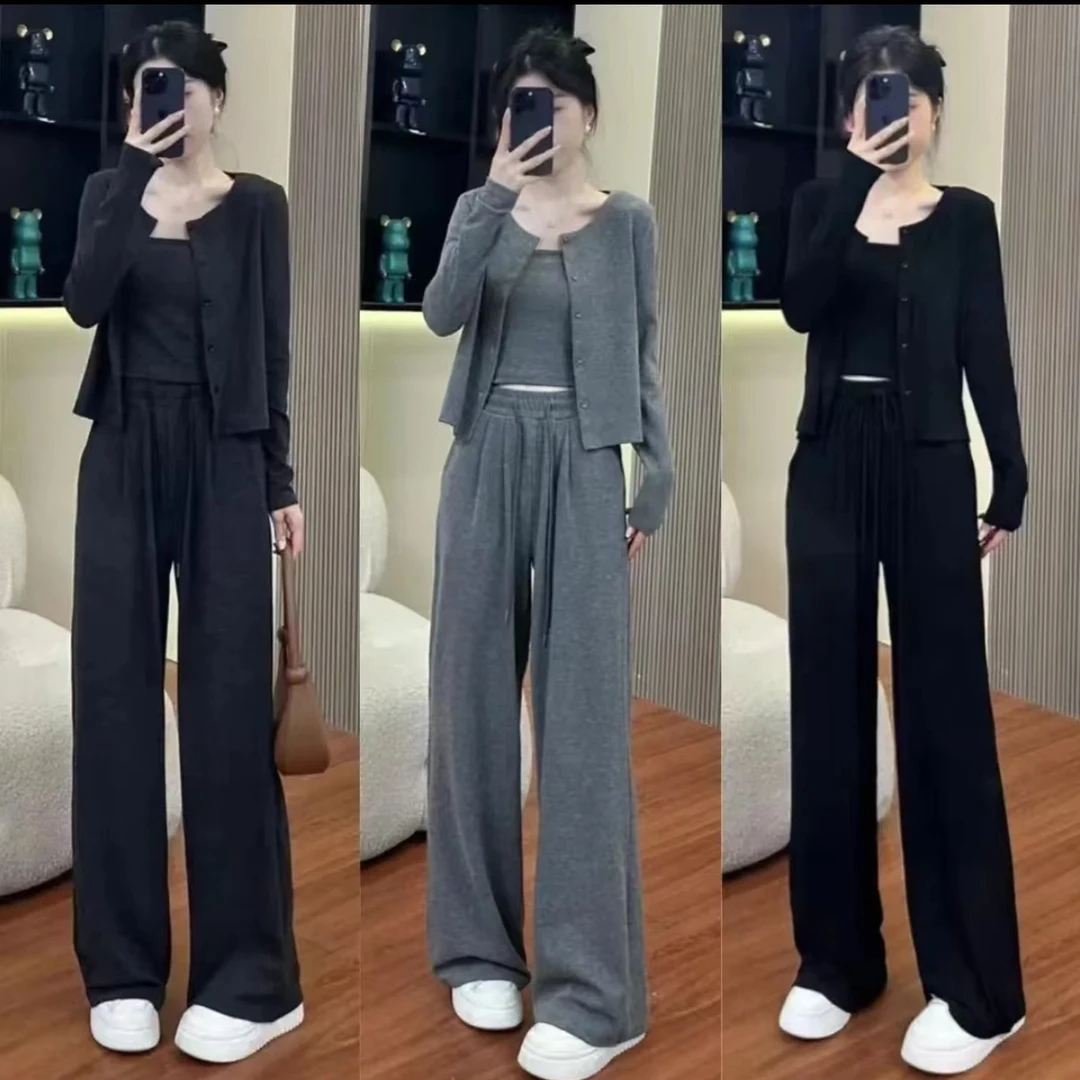 【糯米三件套】运动休闲套装时尚春秋季2024高端宽松开衫阔腿裤