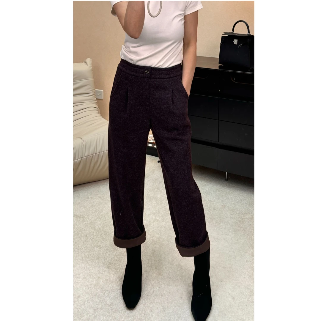 气质复古加厚翻边奶奶裤