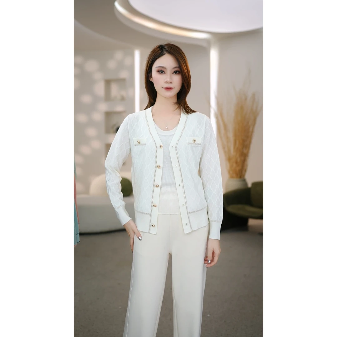 重工高定小香风V领羊毛衫女百搭简约针织女士上衣撞色长袖开衫