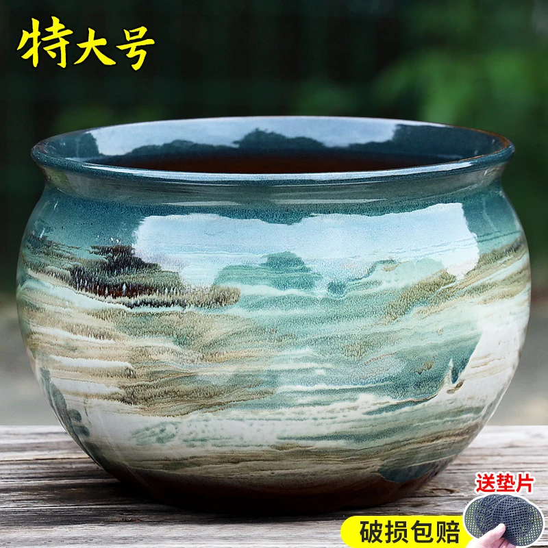 大口径陶瓷花盆家用透气紫砂复古中国风盆栽绿植盆景特大花盆批发