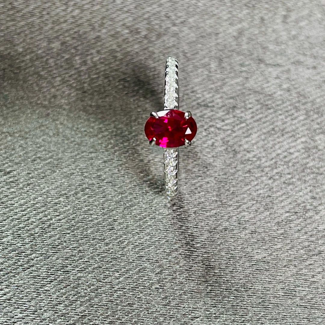 R4214【1895】1克拉培育红宝石鸽血红色经典时尚戒指4-11#