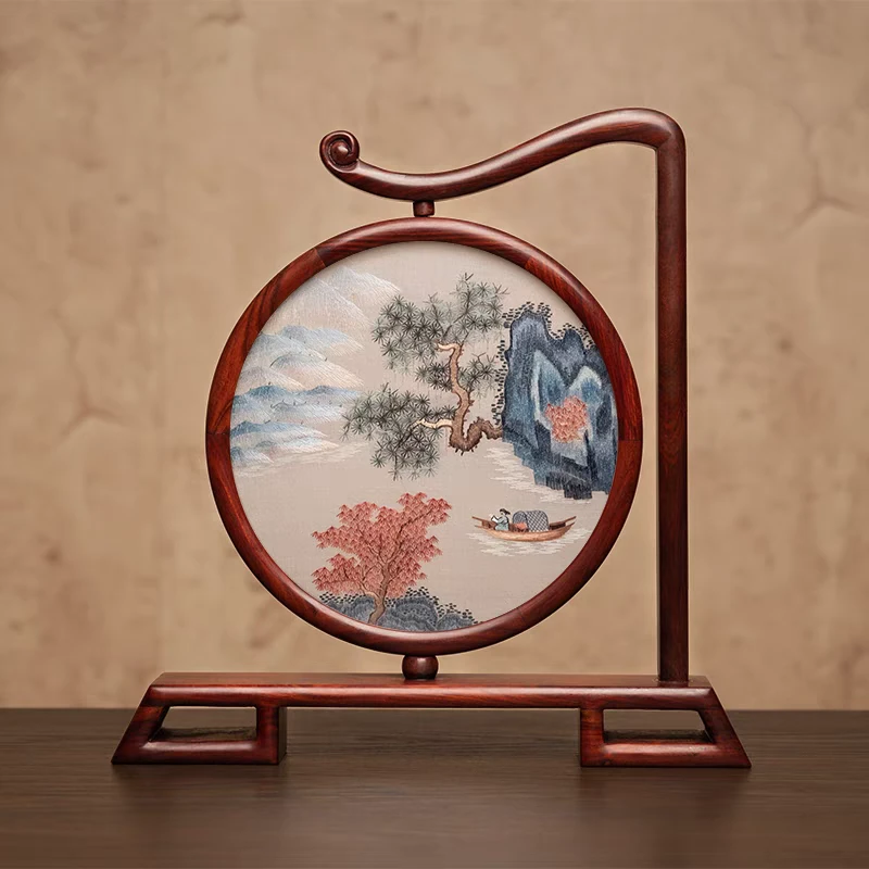 【源锦苏绣】非遗苏绣精品摆件国风新中式花梨木架双面绣纯手工绣制