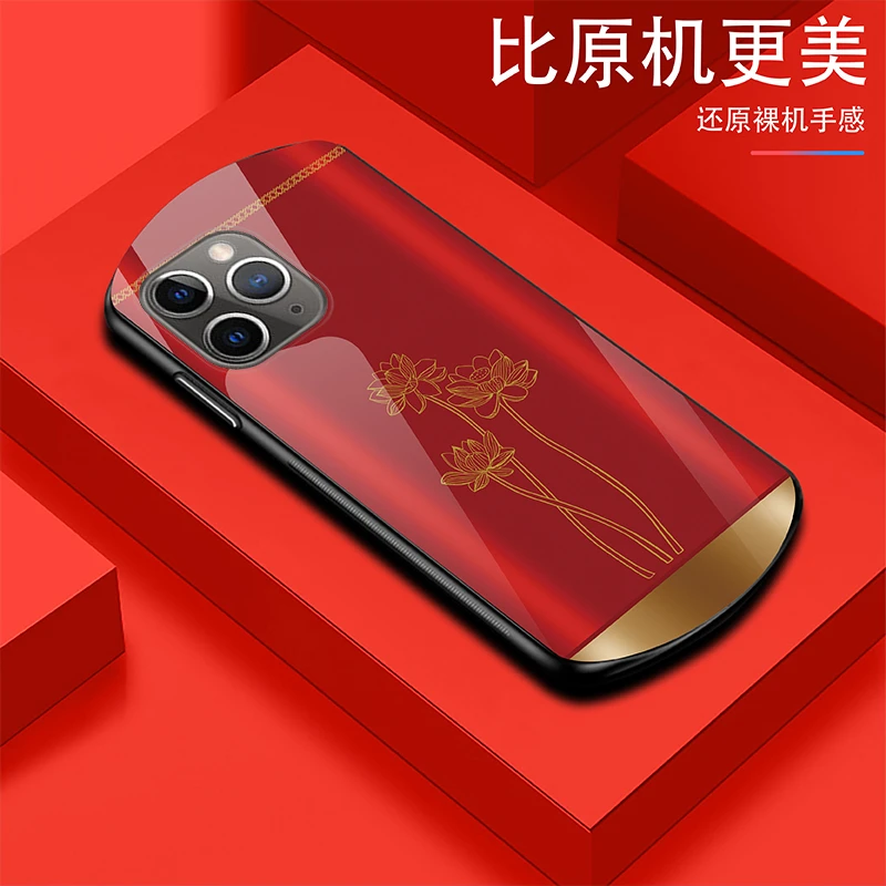 迎新【苹果12ProMax】轻奢高雅奢华个性富贵花耐磨玻璃手机壳