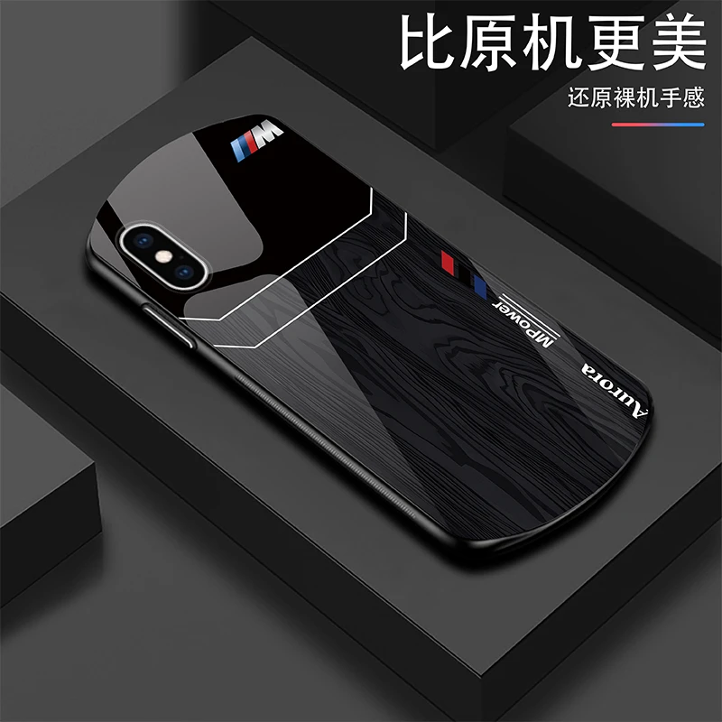 潮流【苹果XsMax】轻奢定制方块Mpower帅气个性耐磨玻璃手机壳