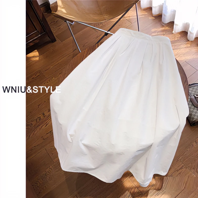 白色百褶裙长裙女夏季小个子a字半裙中长款松紧高腰显瘦遮胯伞裙