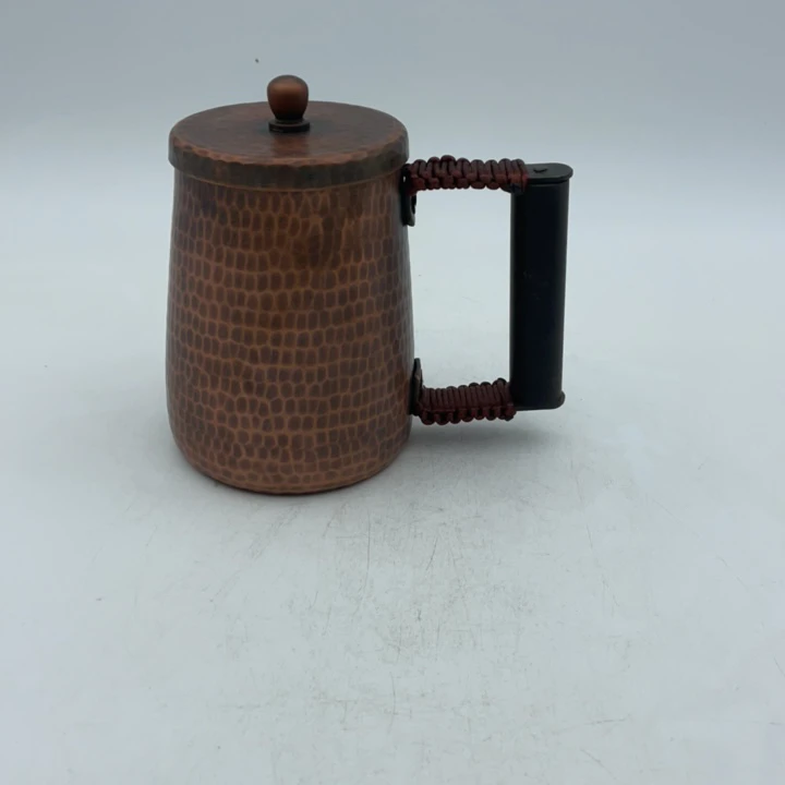 600毫升2.0加厚款纯紫铜煮茶泡茶壶，手工锤纹木把手咖啡杯