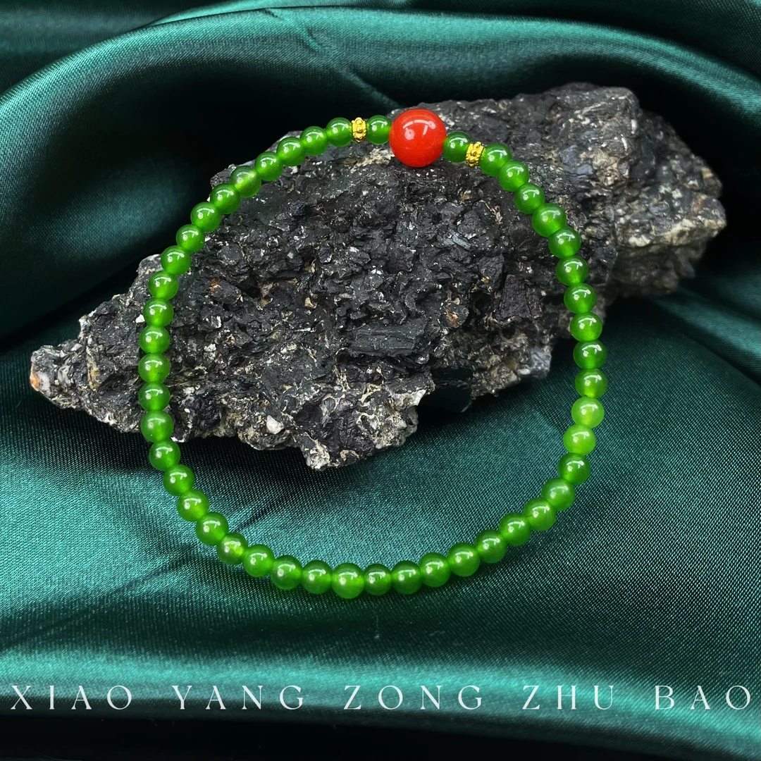 【小杨总珠宝】Y8050 天然和田玉碧玉手串卡4mm 单圈【多样性发其一】