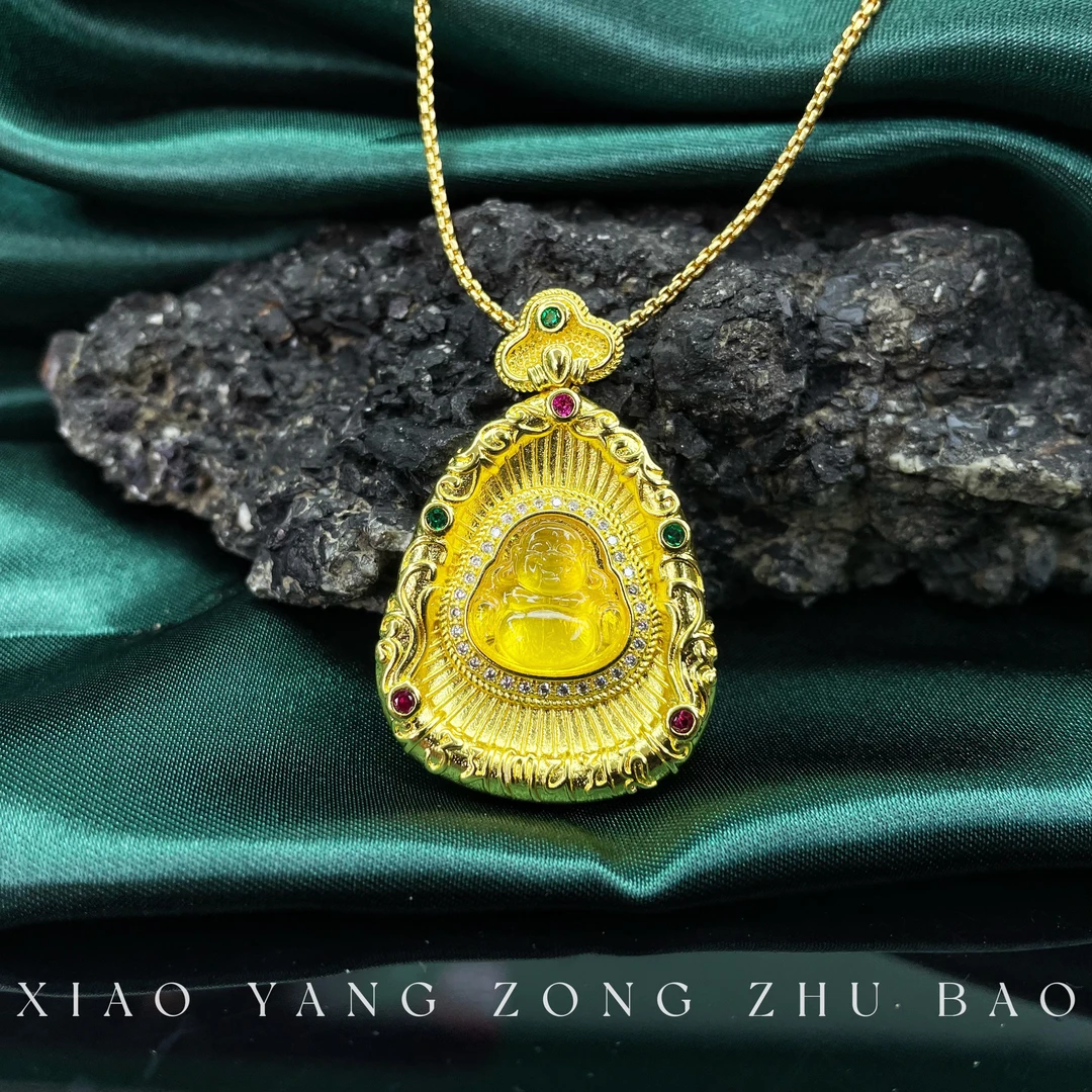 【小杨总珠宝】Y8020 天然金珀佛公佛牌吊坠【送项链】多样性发其一