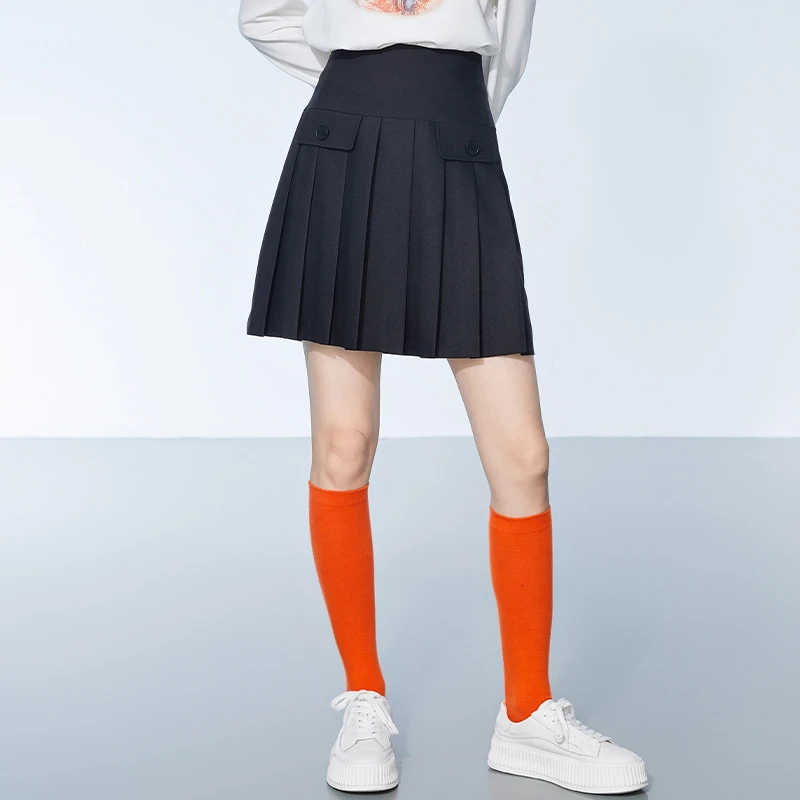 【小余专属】春秋百搭黑色百褶裙小个子短款半身裙女151D0135